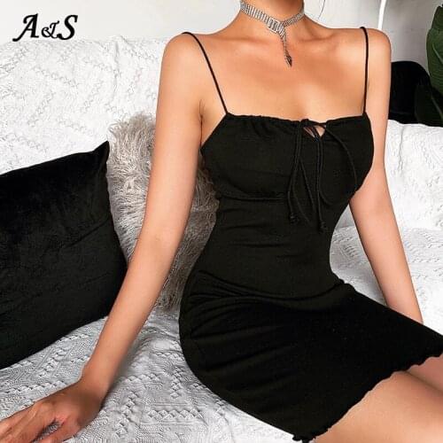 Anbenser Gothic Short Black Dress Club Spaghetti Strap Women Dress Cotton Sexy Summer Mini Dress Bodycon Casual High Waist