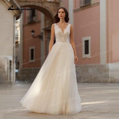 Sexy V-Neck Boho Beach Wedding Dress 2021 Mariage Bridal A line Backless Beach Wedding Dresses vestido de novia