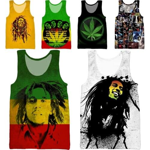 HOXIXIB 3D Print Reggae Singer Bob Marley Vest Men White Fashion Cool Swim Hip Hop Tank Tops Running Undershirt Unisex Clothing