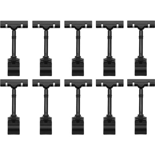 10PCS Adjustable Plastic Sign Holder,Clip-on Style Double Head Display Clips Rotating Reuse Sign Price Tag for Store