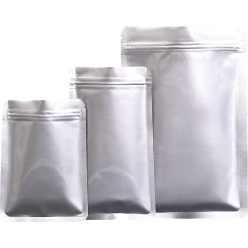 100Pcs Pure Aluminum Foil Zipper Packaging Bags Silver Mylar Food Coffee Nut Storage Heat Seal Zip Lock Foil Package