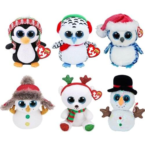 15cm Ty Big Glitter Eyes Christmas series penguin owl Plush Stuffed Animal Collectible snowman Soft Doll Toy Christmas Gift