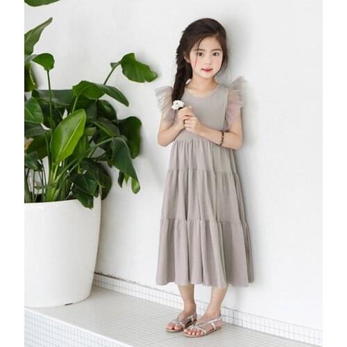 2019 Girl Summer Princess Dress Long Vestidos Solid Baby Toddler Teenage Children Clothes Kids Party Dresses For Girls JW4925