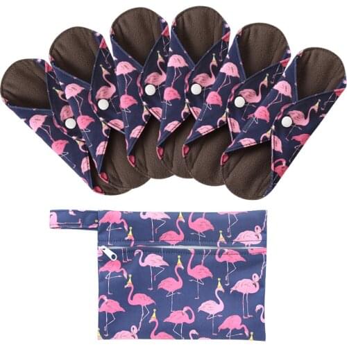 6Pcs Reusable Pad+1pc Mini Wet Bag Women Panty Liner Pads Washable Menstrual Pads Mama Sanitary Napkin Feminine Hygiene Pads