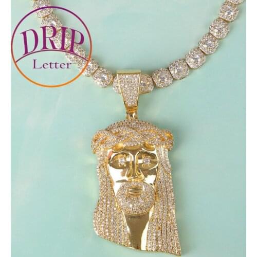 Big Religious Jesus Head Pendant Necklaces 5A Cubic Zircon Mens Hip Hop Jewelry