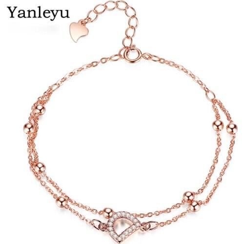 Yanleyu Good Lucky Beads Letter D Bracelet 18K Rose Gold Fashion Cuff Bracelet for Women Party Jewelry Birthday Gift PB051
