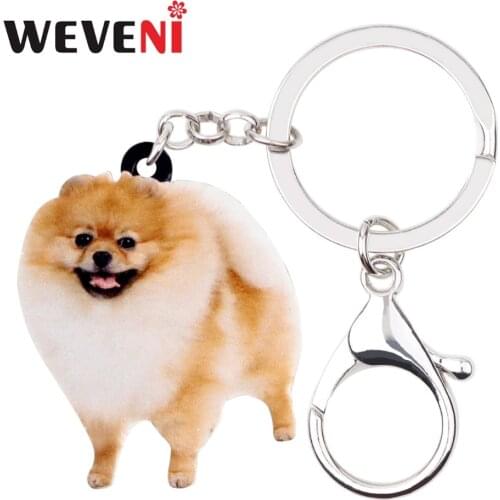 WEVENI Original Acrylic Happy Pomeranian Dog Key Chains Keychain Bag Trendy Jewelry For Women Girls Cheap Holder Charms Gift
