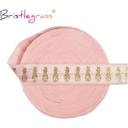 BRISTLEGRASS 2 5 10 Yard 5/8" 15mm Gold Pineapple Foil Print Fold Over Elastic FOE Spandex Bands Tape Hair Tie Dress Sewing Trim