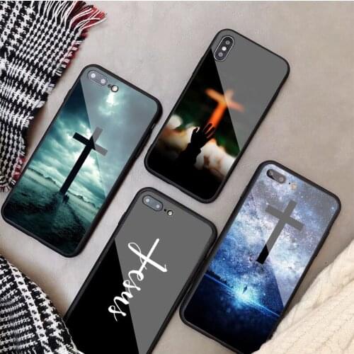 Jesus Cross Tempered Glass Phone Case For iphone 12 11 Pro Max 5 6 7 8 PLUS X XS XR XSMax Shell