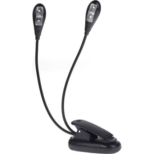 Clip-on 2 Dual Arms 4 LED Book Music Stand Light Lamp Black for Piano Violin Musical Instruments Performance