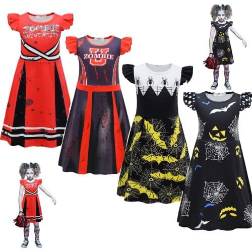 Zombie Campus Halloween Costumes for Kids Carnival Party Clothing Baby Girls Anime Cosplay Horror Bloody Cheerleader Clothes