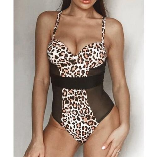 Sling beachwear swimwear push up mesh Leopard print swimwear tankini printed swimsuit high waisted padded bikinis bathing suits