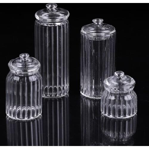 Dollhouse Miniature Glass Candy Jar Simulation Candy Bottle Model Toy 1/12 Scale Pretend toy for home Kitchen Decora