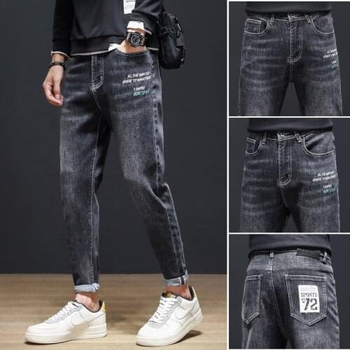 Mens Jeans Autumn And Winter Thick Straight Loose Stretch Denim Trousers Fashion Printed Harem Pants Casual Jeans For Men