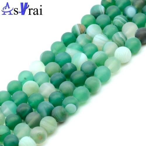 Natural Stone Matte Green Stripe Agates Beads For Jewelry Making 4 6 8 10 12mm Round Loose Spacer Beads DIY Bracelet Necklace