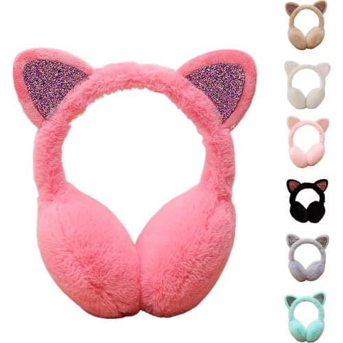 Women Lovely Winter Cats Ear Warmer Shiny Glitter Earmuff Cold Protection Warmer Earmuffs Ear Cover Protector Outdoor Ear Muffs
