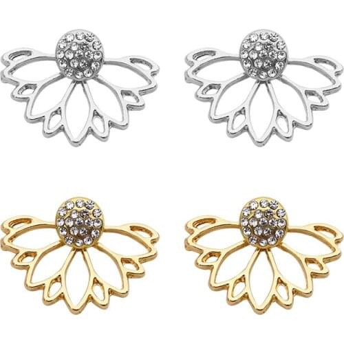 New Lotus Shape Hollow Out Crystal Stud Earrings For Women Girls Charm Flower Rhinestone Gold Earring Simple Jewelry 2021