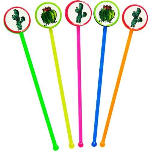 12pcs Disposable Cactus Plastic Cocktail Swizzle Sticks Drink Wine Beverage Stirrer Coffee Muddler Puddler KTV Bar Decation