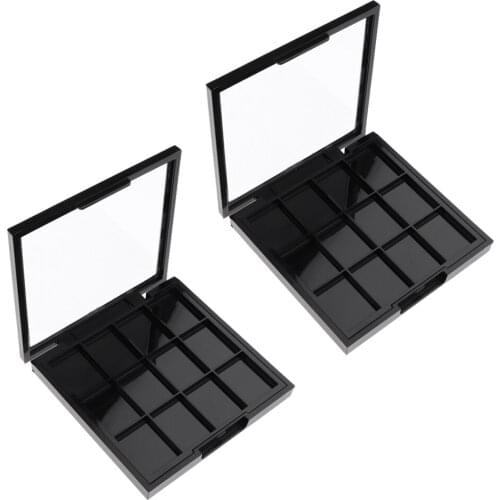 2pcs 12 Slots Plastic Empty Eyeshadow Makeup Palette with Clear Top for Concealer Lipstick Blush Loose Powder (Black)