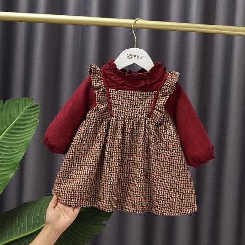 Sweet Warm Vestido Winter Girls Princess Velvet Dress Children Kids Baby Infants Plaid Ruffle Long Sleeve Thicken Dresses