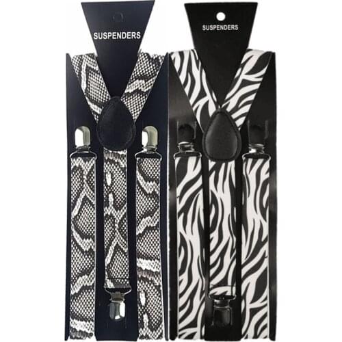 Fashion 2.5cm Wide Zebra Print Snake Print Braces Elastic Trouser Suspenders 3 Clip Adjustable Shirts Men Suspenders