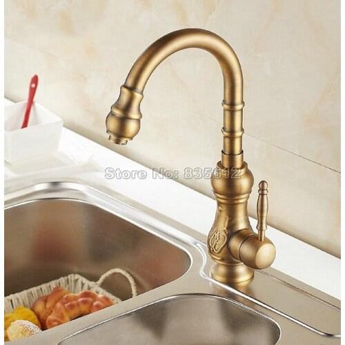 360 Degree Swivel Deck Mounted Antique Brass Single Handle Single Hole Kitchen Sink Faucet Vessel Sink Mixer Tap Wan004