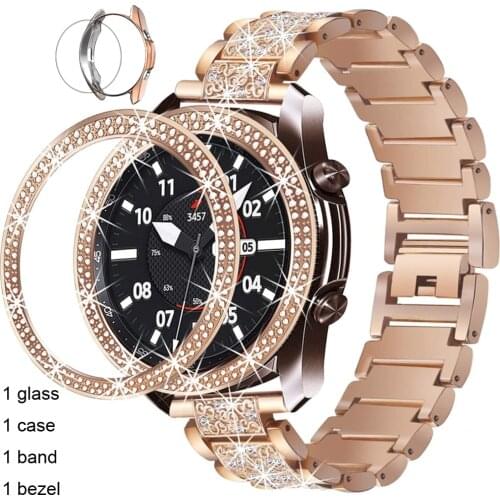 Strap for samsung galaxy watch 3 41mm 45mm band + case + screen protector + bezel ring 20mm 22mm Jewelry strap Bezel Ring Cover