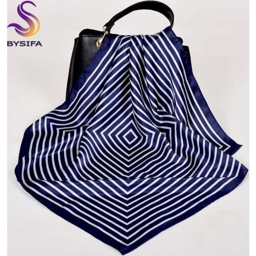 [BYSIFA] 100% Silk Square Scarves New Brand Starry Sky Design Men Women Scarf Spring Autumn Silk Scarf Neck Scarf Blue And Black
