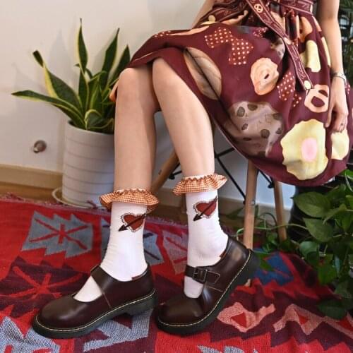 Ins lovely girl cotton heart lace Japanese Student style lolita cosplay white/pink/yellow socks（can mix to buy