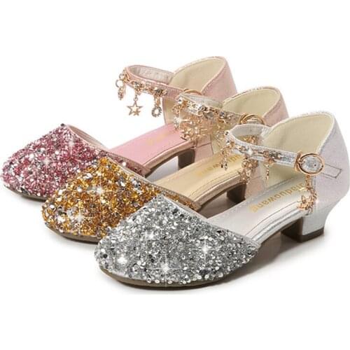 JY Children Girls Crystal Bling Shoes Princess High-Heeled Dance 3colors 26-38 GZX02