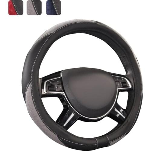 Car-pass Universal Leather Car Steering Wheel Cover Breathable Auto Steering- wheel Cover Anti-Slip Leather Covers Car-styli