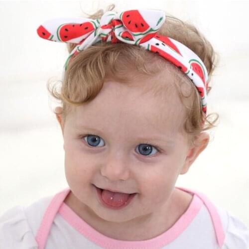 Yundfly Baby Girls Fruit Pattern Rabbit Ears Hairband Turban Bowknot Headwrap Hairband Cotton Bow Knot Girl Fashion Hair Band