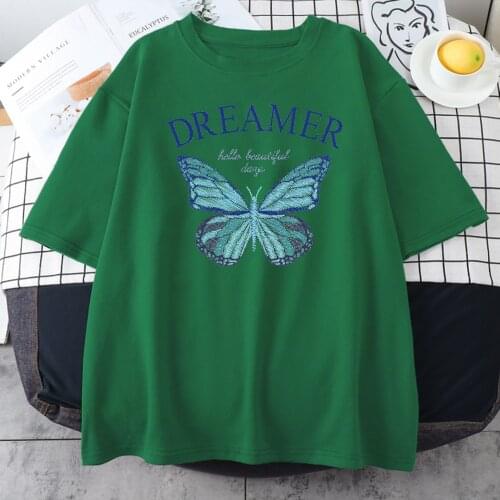 Ice Green Butterfly Printed T-Shirt Womans Casual Traveling Clothing Funny Style Tee Shirts Aesthetic Big Size Woman T-Shirt