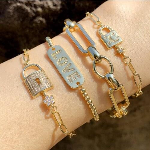 Lock Love Bracelets For Women Gold Color Chains Paired Bracelet Charms Jewelry Woman Girls Luxury Personality Kpop Fashion Ins