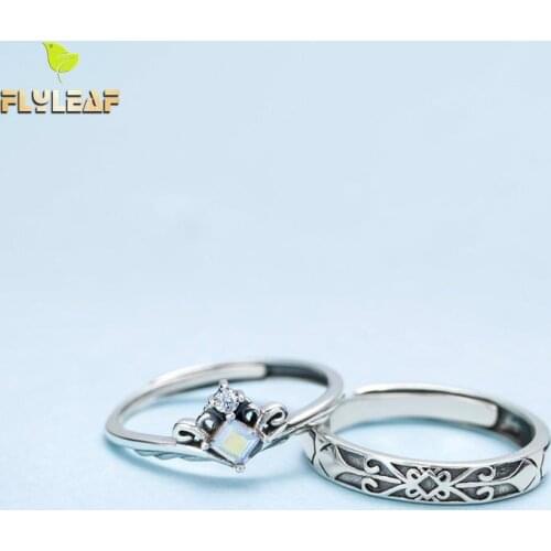 Flyleaf Princess And Knight Open Couple Ring Vintage Cubic Zirconia Real 925 Sterling Silver Rings For Women Fine Jewelry Men