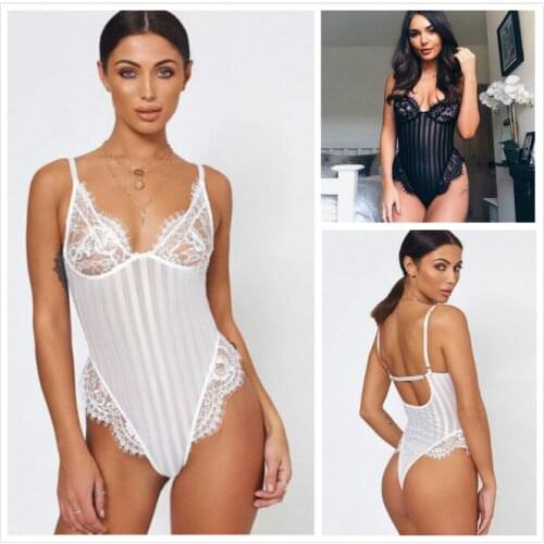 Summer Lace Bodysuit Women Floral Embroidery Deep V Neck Sexy Bodysuit Dot Patchwork Jumpsuit Overalls 2020 Femlae Body