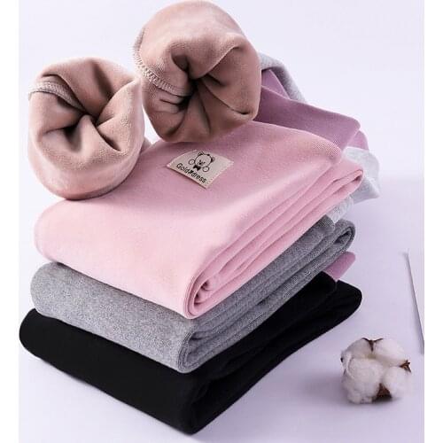 Winter Girls Thickening Warm Pants For Girls Childrens Long Trousers Korean Kids Cartoon Skinny Leggings With Fleece Clothes