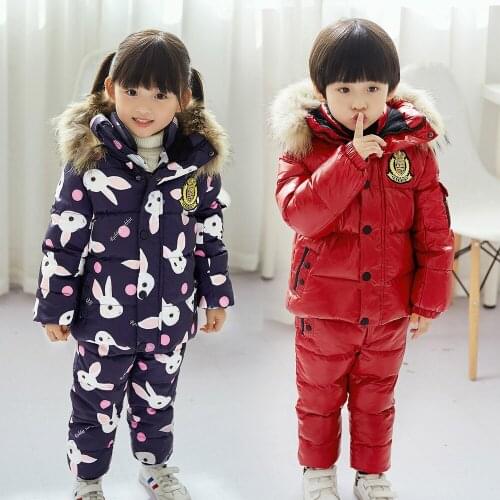 Winter Baby Boy Snow Suit Down Jacket Overalls Kids Girls Clothing Sets Hooded Sport Children Outfit Waterproof Toddler Clothes