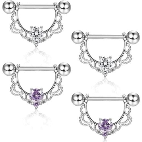 2Pcs Titanium Nipple Piercing Heart Barbell Opal Nipple Shield Flower Charming Nipple Rings For Women Body Piercing Jewelry