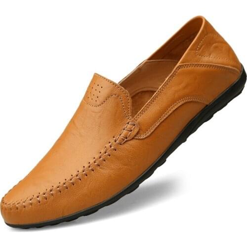 2020 Mens Four Seasons Leather Casual Shoes Shallow Mouth Mens Loafers Moccasins Breathable Non-slip Warm Driving Shoes37-47
