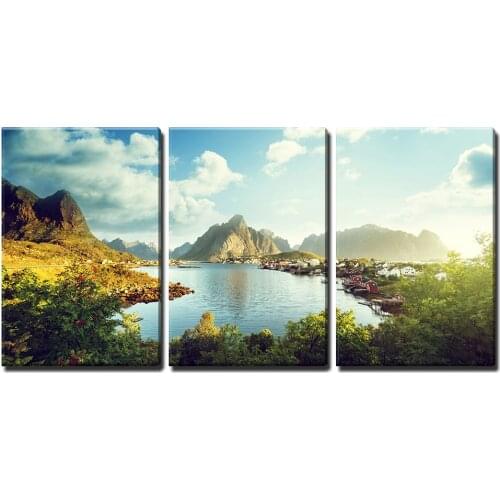 3 Piece Canvas Wall Art - Reine Village, Lofoten Islands, Norway -Modern Home Decor Drop shipping
