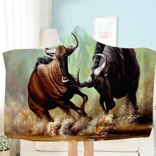 3D Bullfighting Series Hooded Blanket Modern Cartoon Winter Travel Sofa Bed Blanket Boy Girl Christmas Gift Cashmere Blanket
