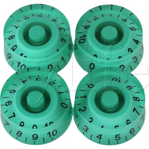 4pcs Electric Guitar Green Plastic Speed Control Knob 6mm Dia Hole Black Number