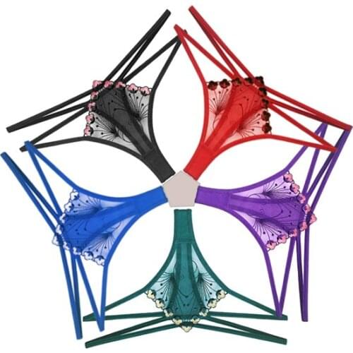 5PCS Women Sexy Lace Lingerie Ladies Sexy Embroidery Panties Temptation Low-waist Thongs and G Strings Mesh Female Underwear