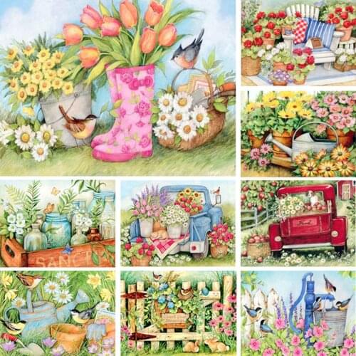 UoneNewDiamond Painting DIY Cross Stitch Flowers Tulip MosaicVase Embroidery Rhinestone Kids Adult Home Office DecorMystery Gift
