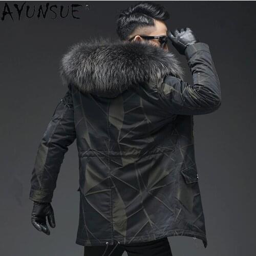 AYUNSUE Real Fur Coat Men Parkas Natural Rabbit Fur Liner Winter Jacket Men Raccoon Dog Fur Collar Warm Parka Hombre L18-2911