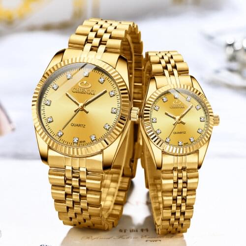 CHENXI Brand Lover Watches Stainless Steel Waterproof Business Watches For Two Lovers Quartz Clock Gold Watch Men Women Luxury