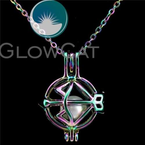 C496 Rainbow Color Arrow Bow Round Beads Cage Essential Oil Diffuser Aroma Stone Pearl Cage Locket Necklace Women Girl Gift