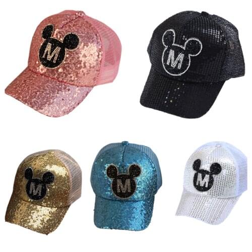 Disney Mickey 2021 Spring and Summer Childrens Hat Sequins Cartoon Anime Girl Baby Boy Casual Basket Hat Breathable Cap