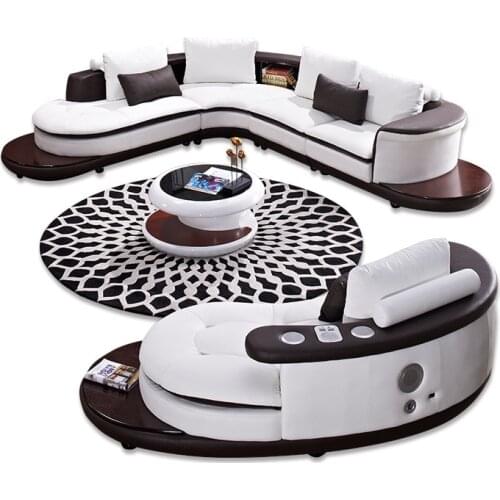 Living room Sofa L shape real cow genuine leather couch muebles de sala cama puff asiento sala futon with speaker USB Iphone cha